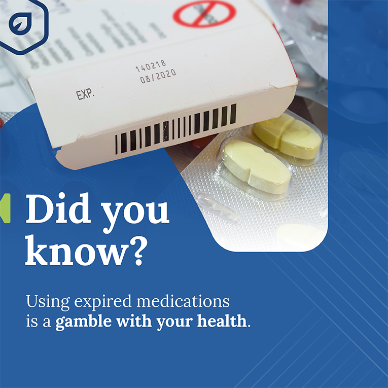 Banner design with package of medications, warning of the dangers of expired medications