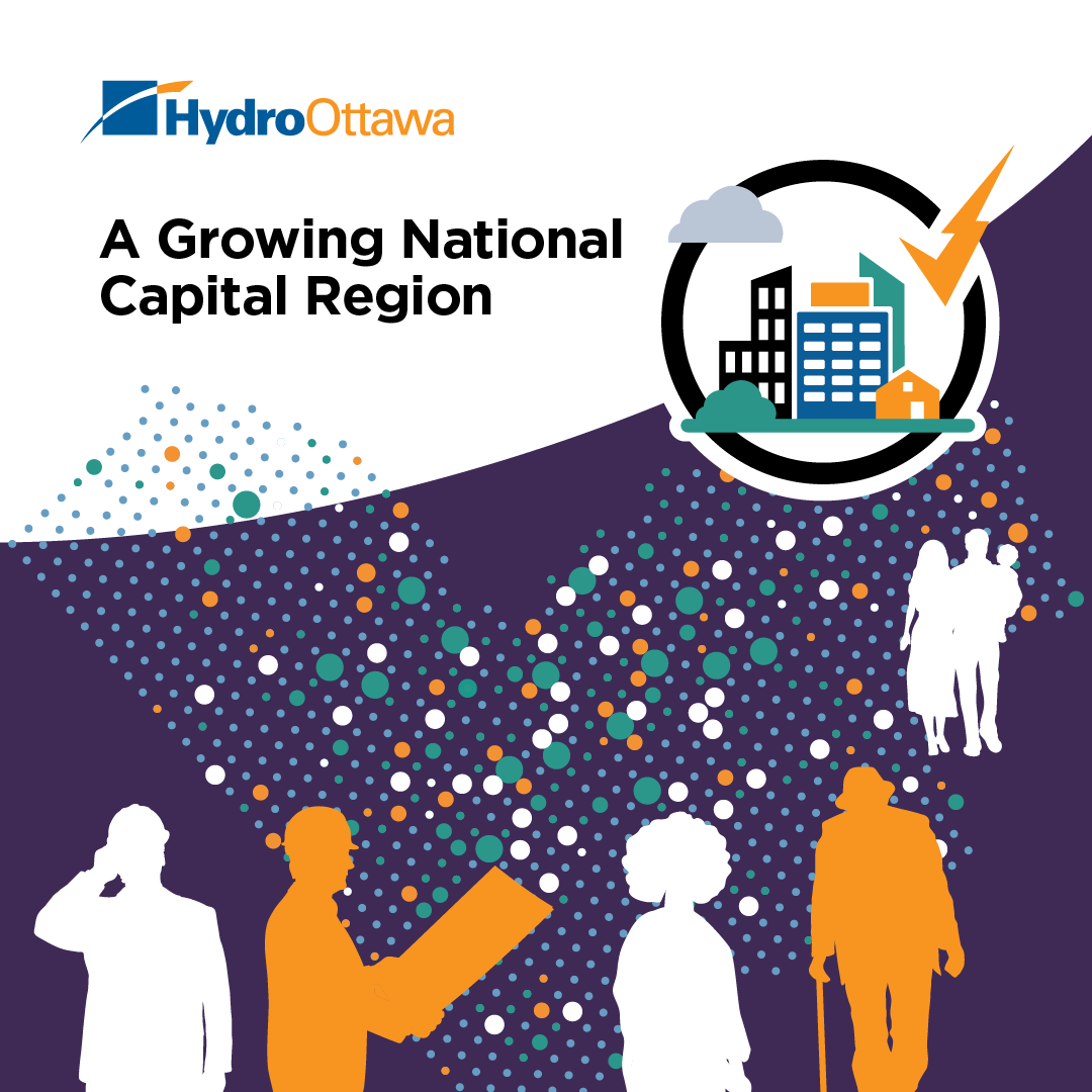 An illustrative collage depicting growth of Ottawa in relation to Hydro Ottawa's infrastructure.