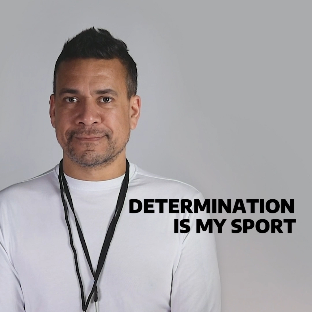Digital ad for Coaching Association of Canada's "Mental Health Is Our Sport" campaign. Photo of a coach with overlayed text "Determination Is My Sport".