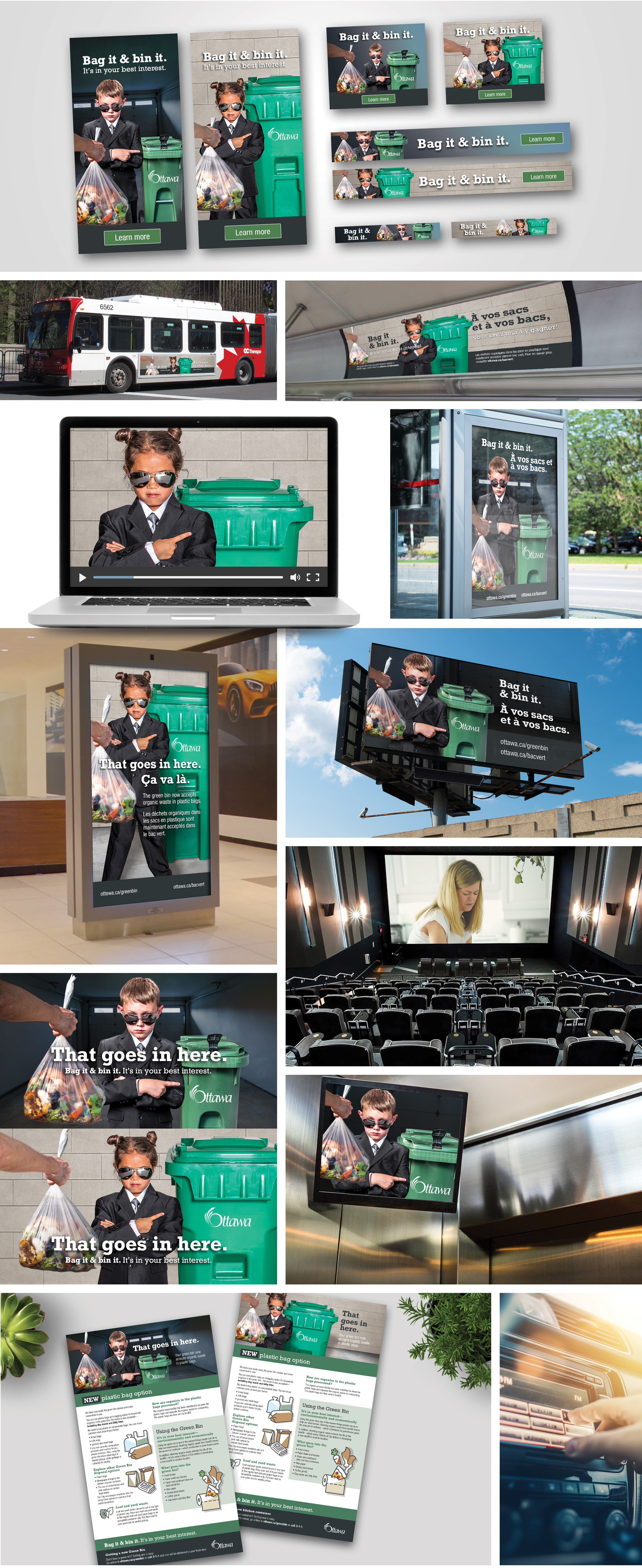Print and digital collateral from City of Ottawa "Bag it & bin it" campaign