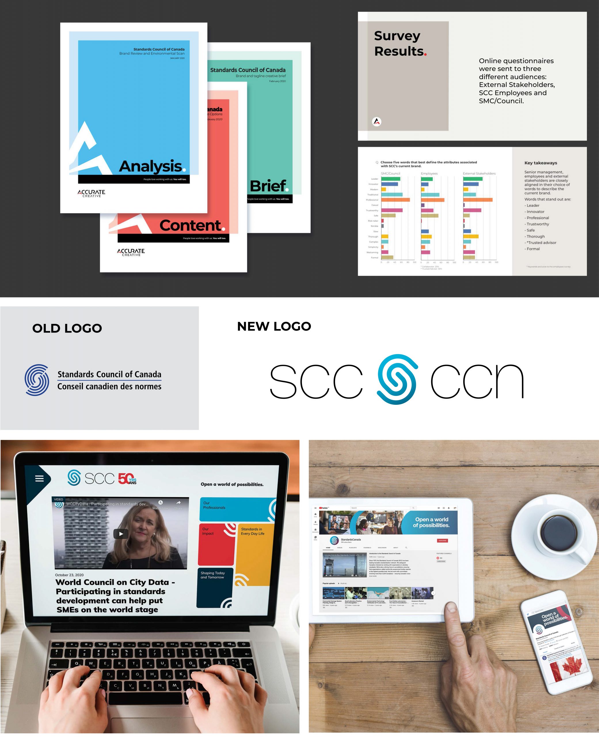 Side-by-side design comparisons between old and redesigned Standards Council of Canada branding