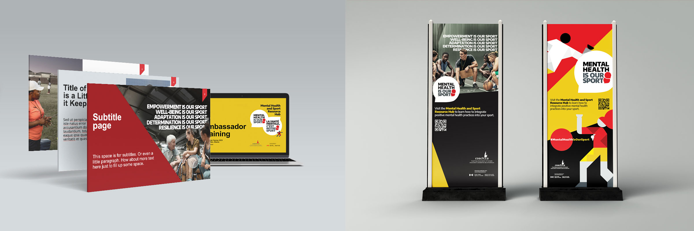Collection of digital and environmental collateral from Overcoming Mental Health Stigma in Sport campaign